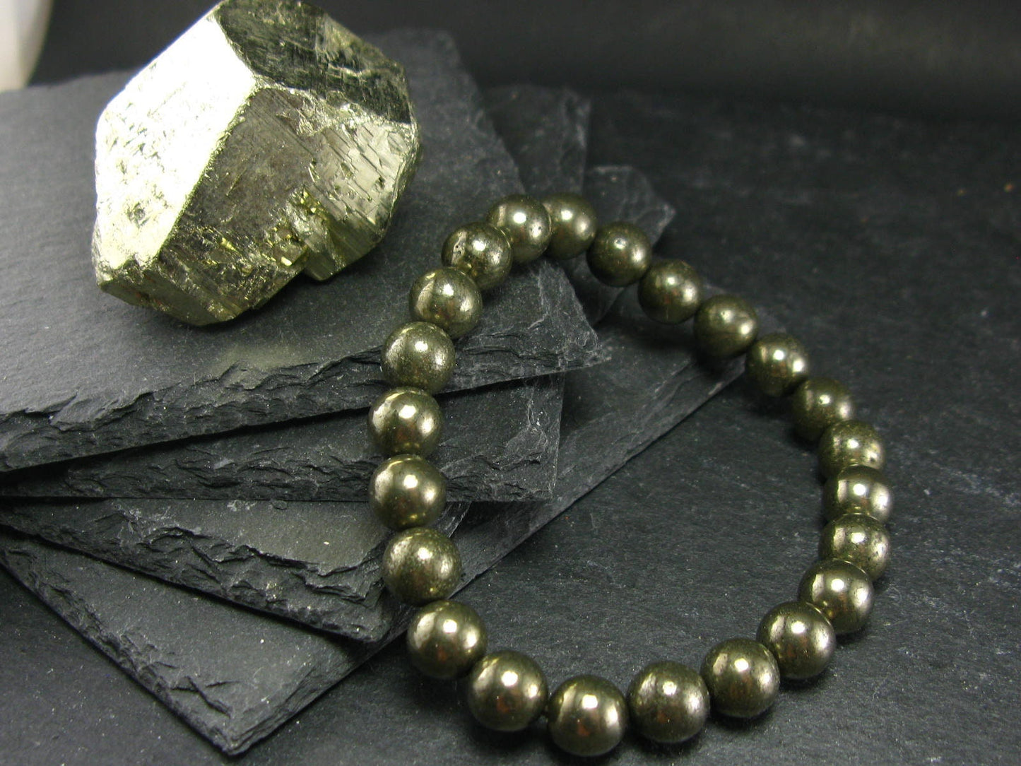 Pyrite Genuine Bracelet ~ 7 Inches ~ 8mm Round Beads