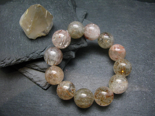 Red Rutilated Quartz Genuine Bracelet ~ 7 Inches ~ 17mm Round Beads