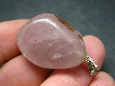 Lithium Quartz Tumbled Stone Silver Pendant From Brazil - 1.6" - 13.60 Grams