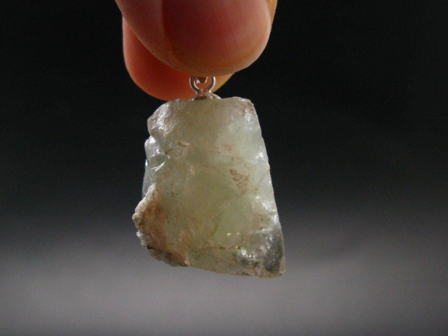 Green Herderite Silver Pendant From Pakistan - 1.2" - 7.60 Grams
