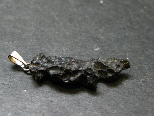 Tibetan Black Tektite Silver Pendant From Tibet - 1.4" - 1.48 Grams