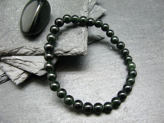 Black Jade Nephrite Genuine Bracelet ~ 7 Inches ~ 6mm Round Beads