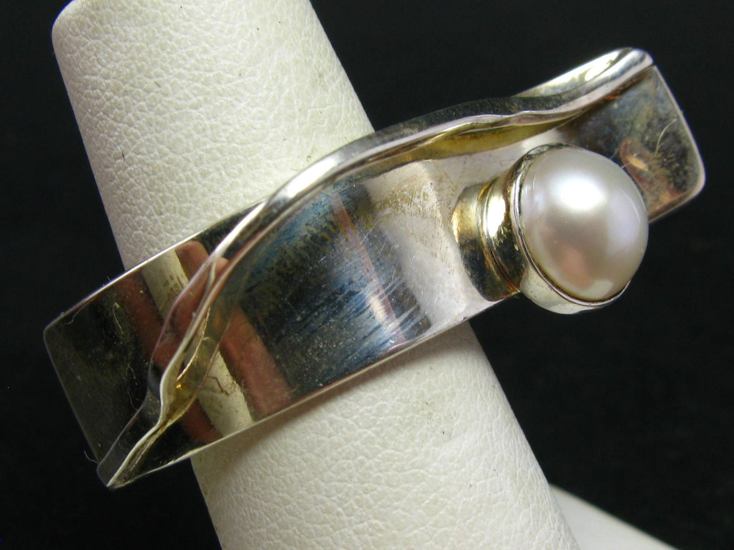 White Pearl Sterling Silver Ring - Adjustable Size