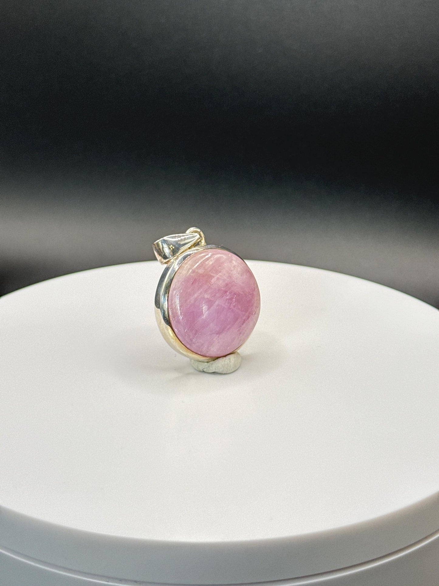 Round Pink Kunzite Silver Charm | Soft Lavender Crystal Jewelry