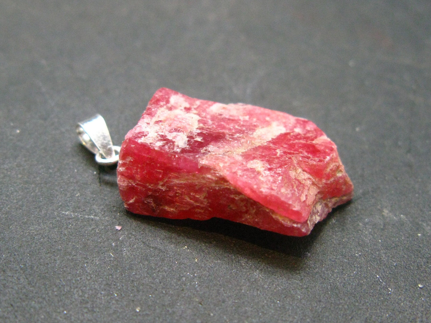 Rare Raw Rhodonite Silver Pendant From Brazil - 1.0" - 3.69 Grams
