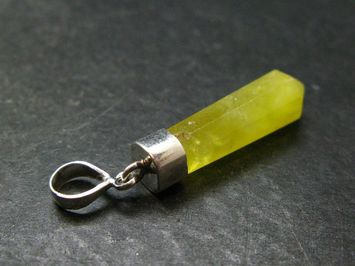 Rare Yellow Brucite Crystal Silver Pendant From Pakistan - 1.6" - 3.05 Grams