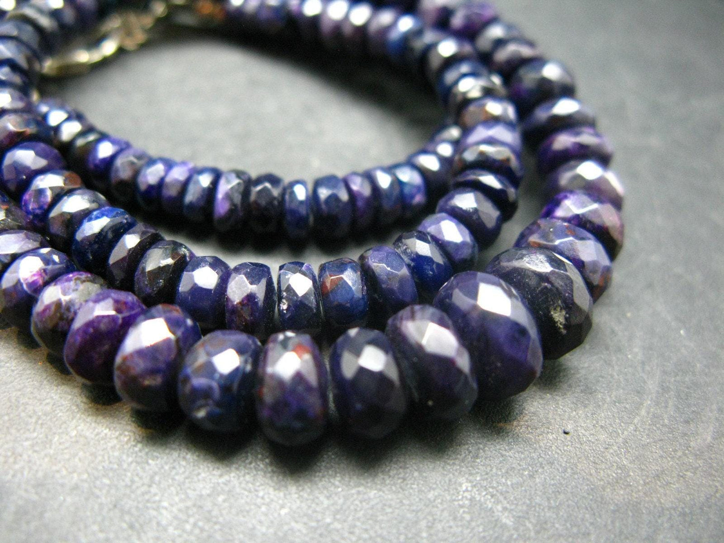Purple Sugilite Rondelle Faceted Beads Necklace From Namibia - 19" - 33.40 Grams