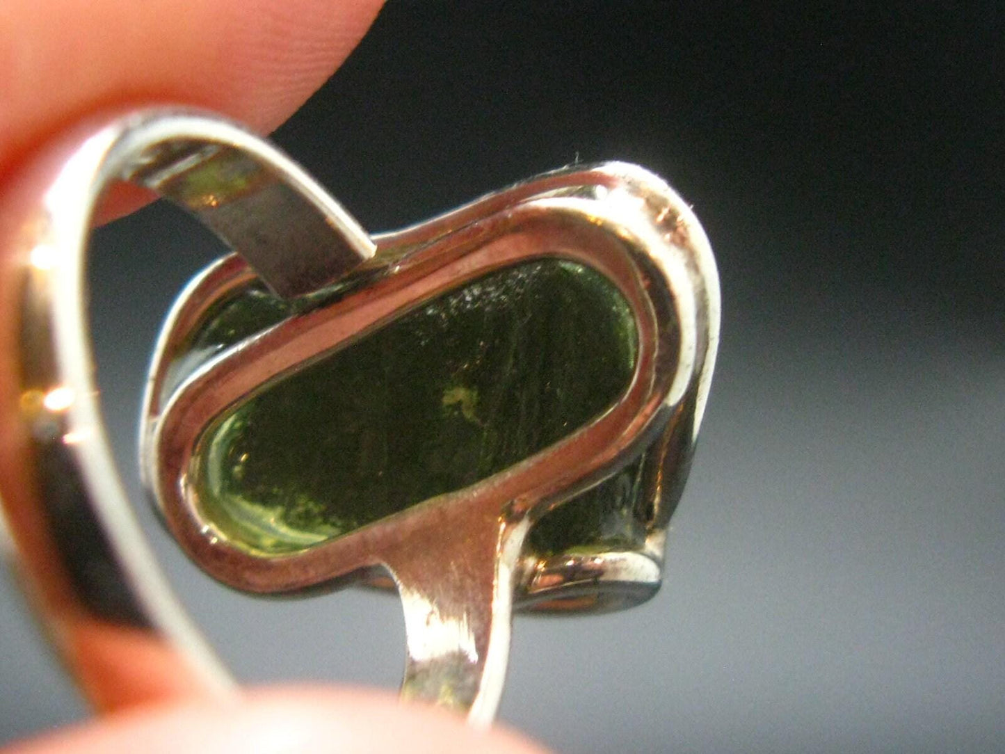 Moldavite Tektite Silver Ring from Czech Republic - Adjustable Size - 6.54 Grams