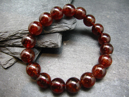 Gem Garnet Hessonite Genuine Bracelet ~ 7 Inches ~ 10mm Round Beads