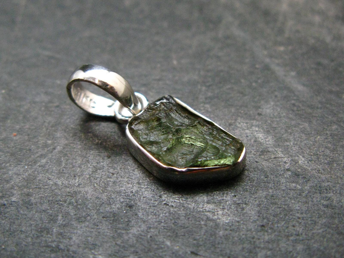 Moldavite Tektite Silver Pendant from Czech Republic - 0.9" - 1.19 Grams
