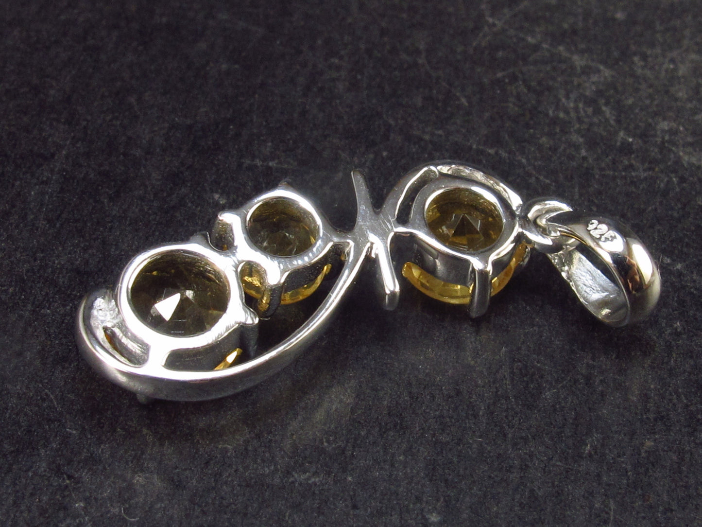Three Genuine Faceted Golden Yellow Citrine Crystals 925 Silver Pendant From Brazil - 1.4" - 4.13 Grams