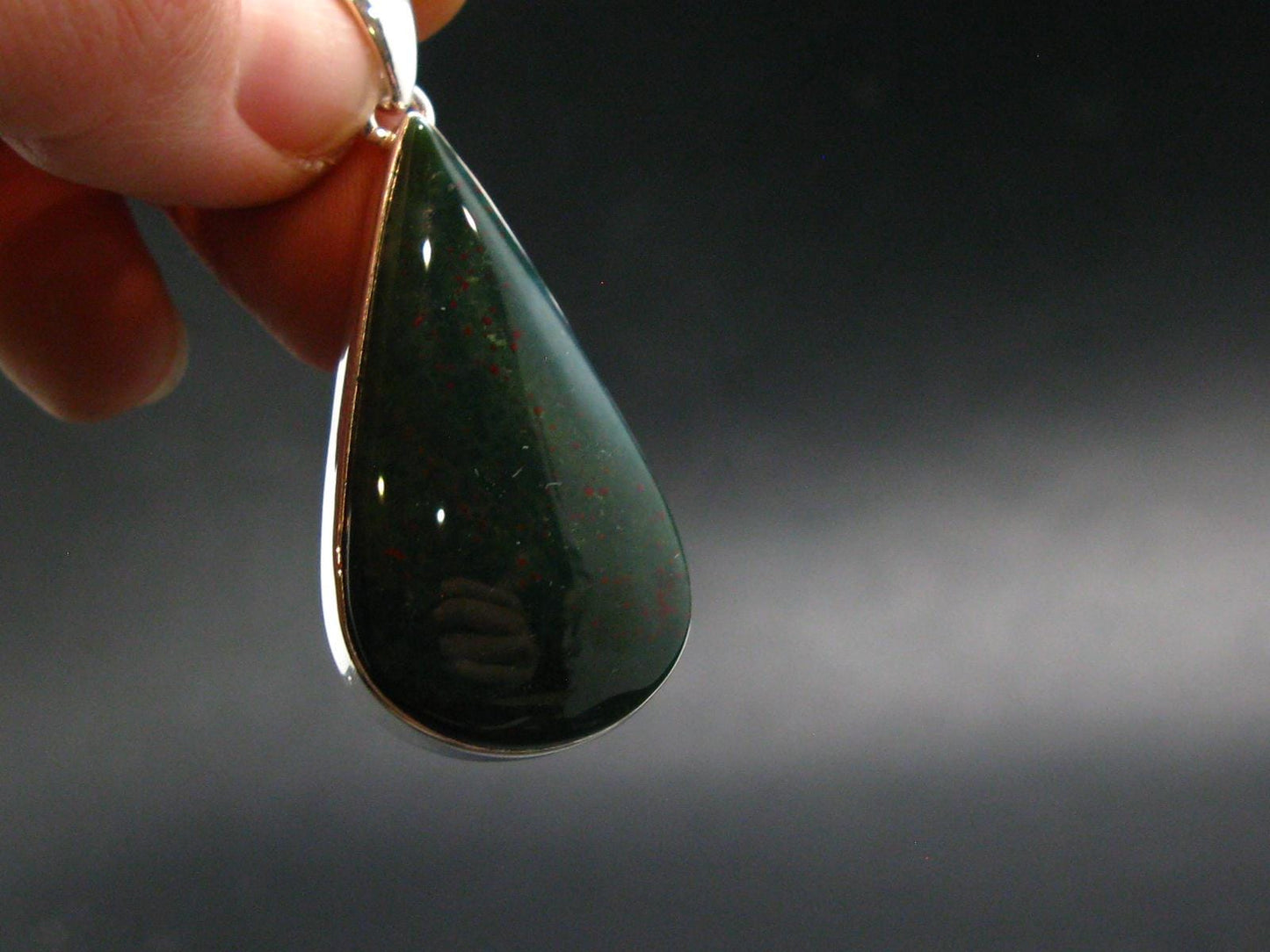 Bloodstone Silver Plated Pendant From India - 1.9" - 7.41 Grams