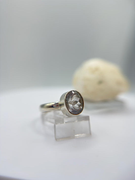 Natural Phenakite (Phenacite) Oval Faceted Ring in Sterling Silver - Size 7