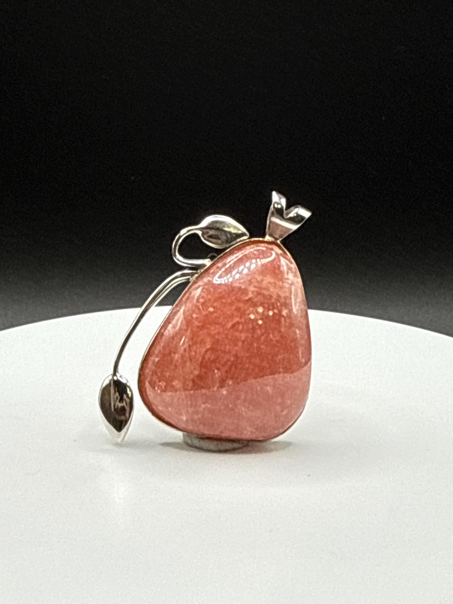 Natural Rhodochrosite Pendant in Sterling Silver Leaf Design | Pink Crystal Necklace | Jewelry Gift