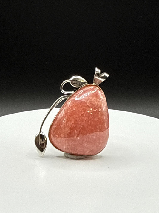 Natural Rhodochrosite Pendant in Sterling Silver Leaf Design | Pink Crystal Necklace | Jewelry Gift