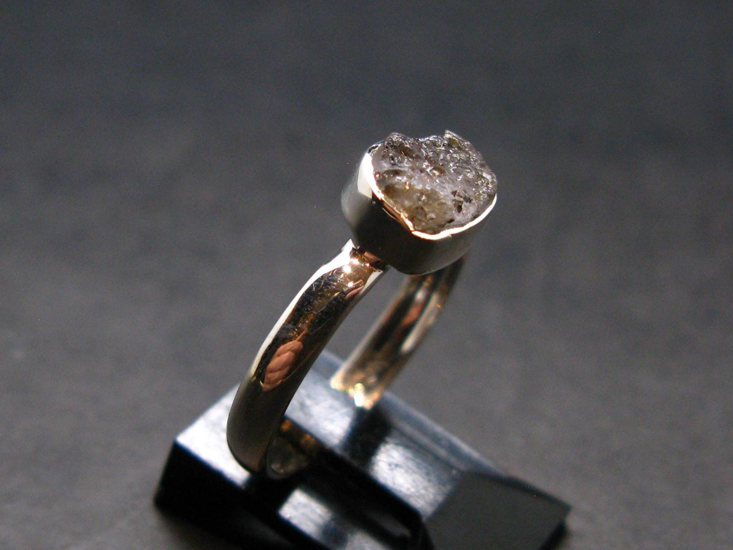 Gray Herderite Silver Ring from Africa - Size 8 - 1.94 Grams