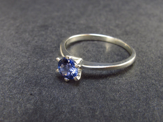 Natural Faceted Blue Tanzanite (Zoisite) Crystal Sterling Silver Ring From Tanzania - 1.68 Grams - Size 8.25