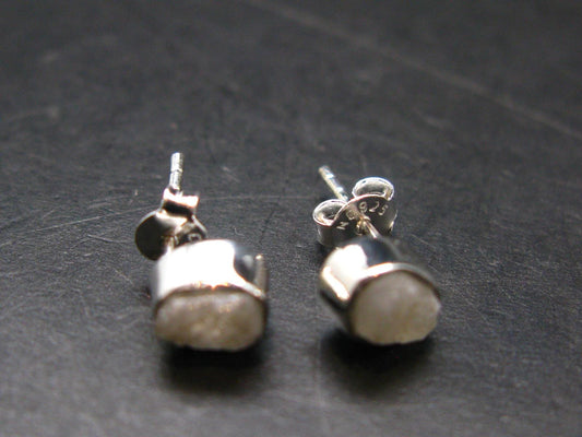 Very Rare White Cryolite 925 Silver Stud Earrings from Greenland - 0.6" - 1.29 Grams