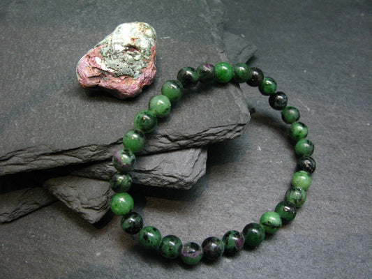 Ruby in Zoisite Genuine Bracelet ~ 7 Inches ~ 6mm Round Beads
