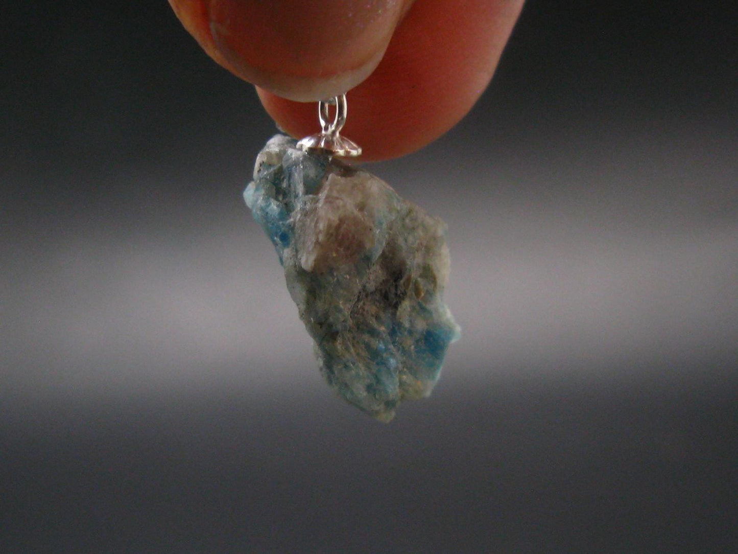 Rare Raw Blue Euclase Gem Crystal Silver Pendant from Zimbabwe - 0.6" - 2.0 Grams