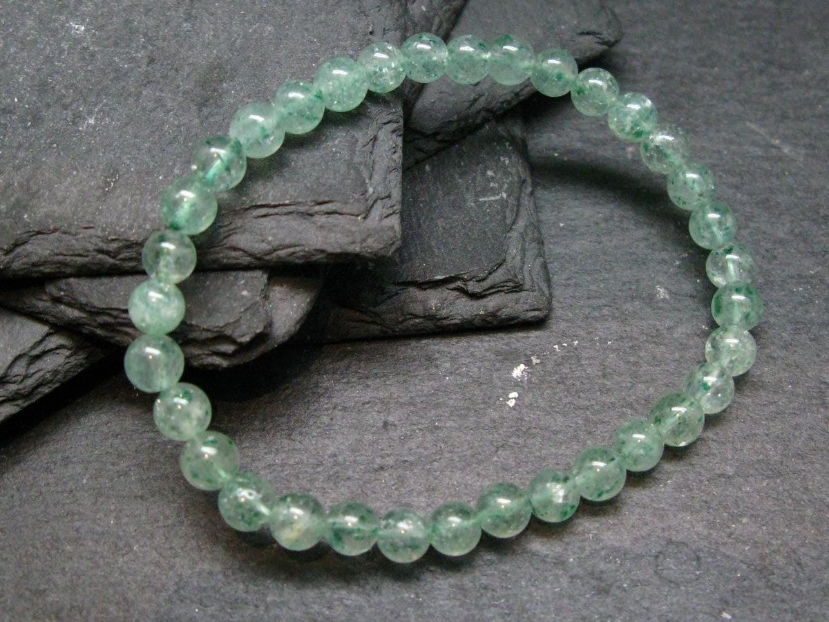Green Strawberry Quartz Genuine Bracelet ~ 7 Inches ~ 6mm Round Beads