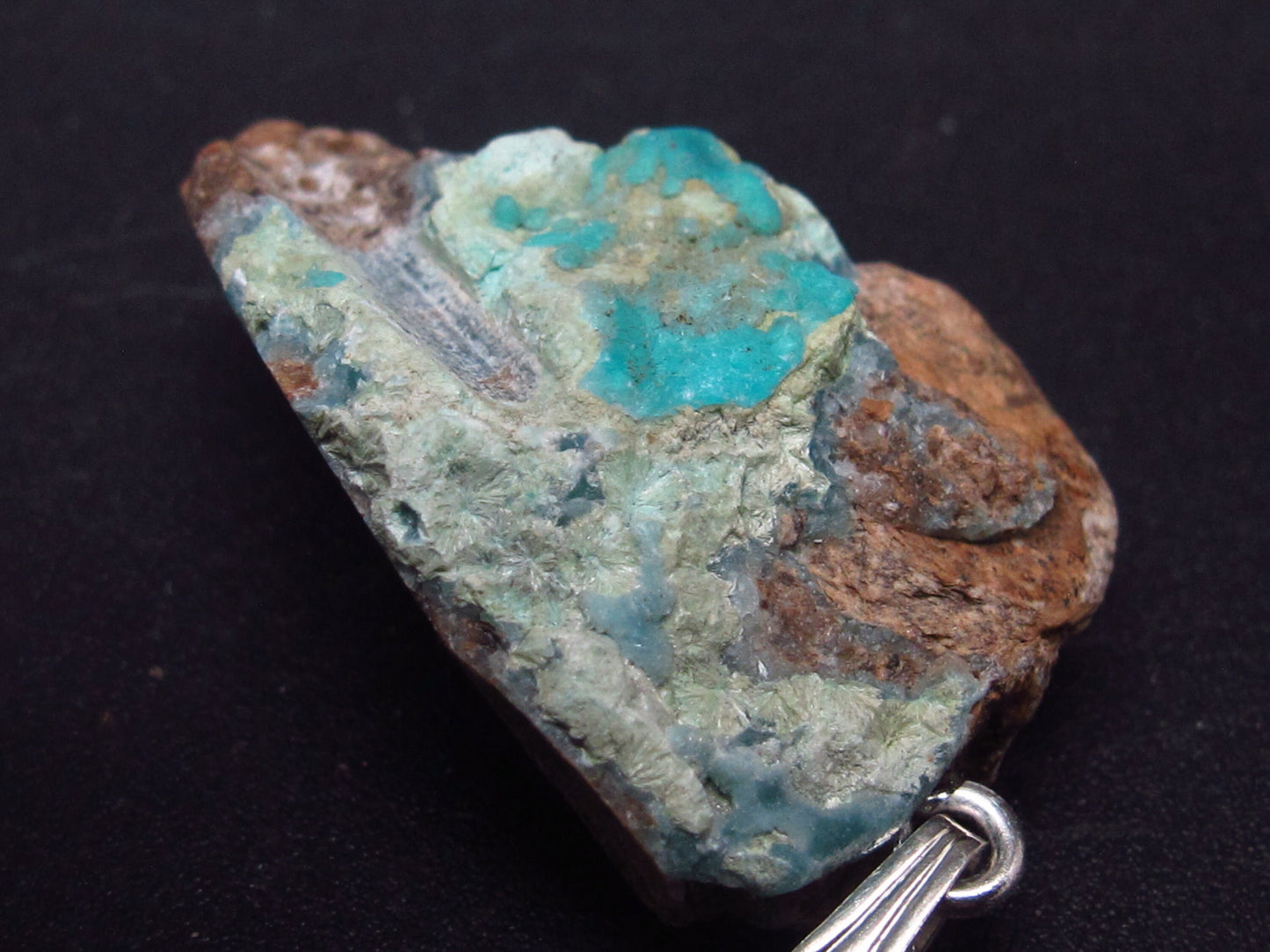 Blue Hemimorphite Silver Pendant From China - 1.5"