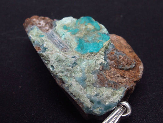 Blue Hemimorphite Silver Pendant From China - 1.5"