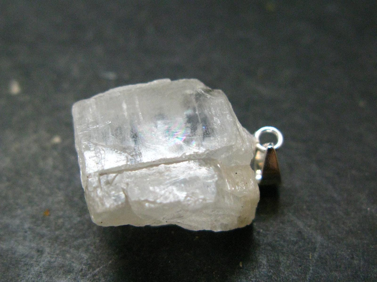 Clear Petalite Crystal Silver Pendant from Brazil - 0.9" - 4.49 Grams