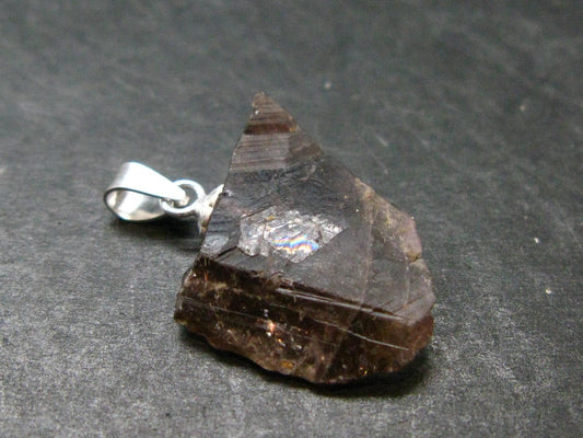 Rare Axinite Crystal Silver Pendant From Russia - 0.9" - 2.06 Grams