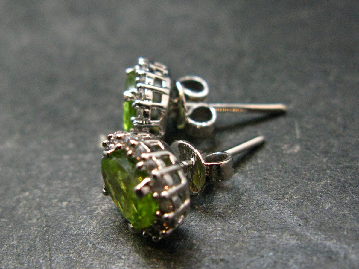Natural Peridot (Olivine|) Stud Faceted Earrings In Sterling Silver from Pakistan - 0.7"