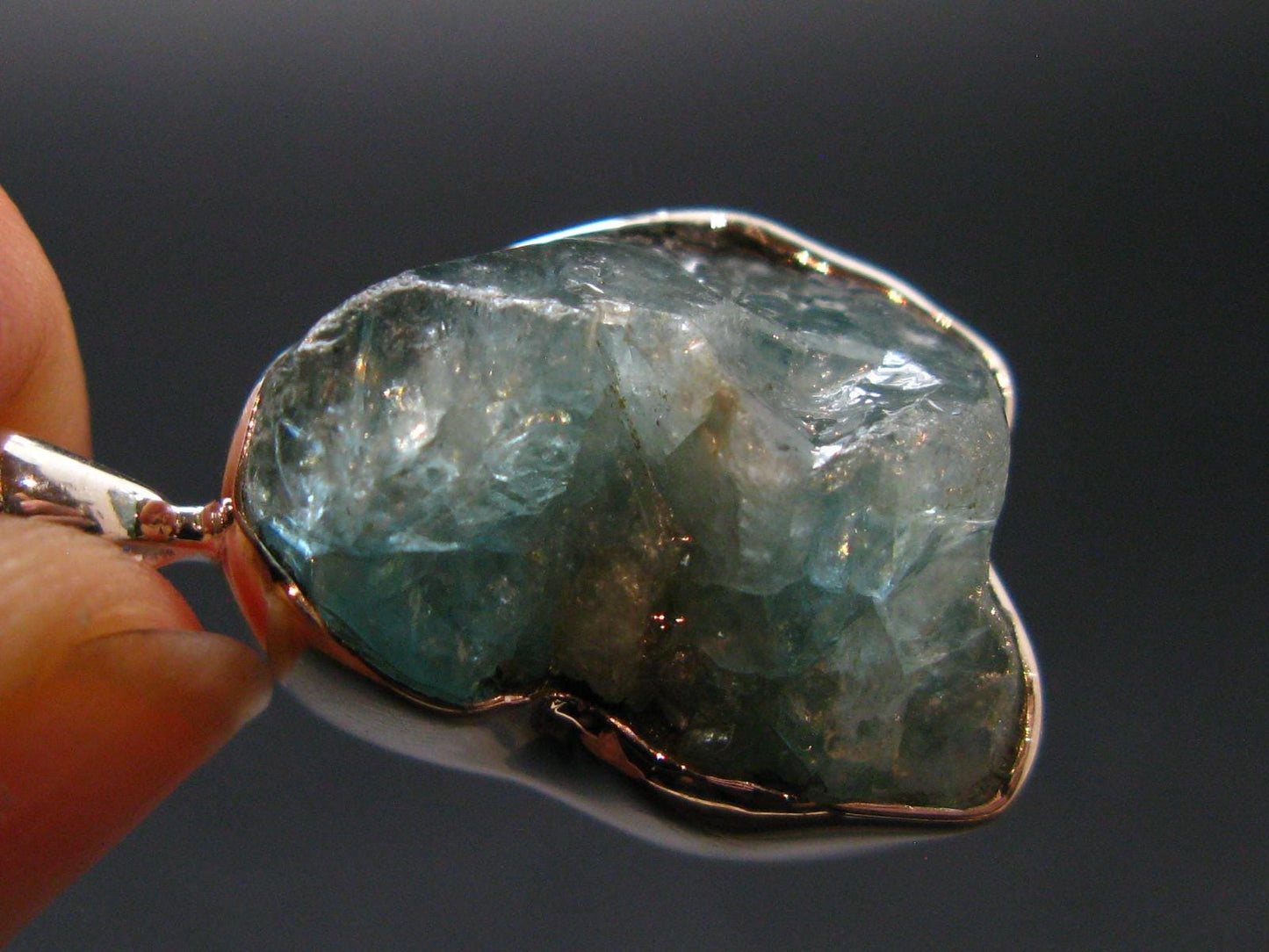 Blue Zircon Gem Crystal Silver Pendant From Cambodia - 1.1" - 5.80 Grams