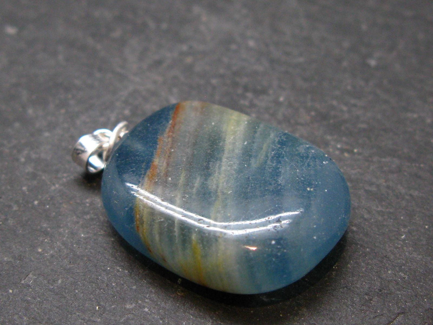 Lemurian Aquatine Blue Calcite Silver Pendant from Argentina - 1.3" - 7.96 Grams