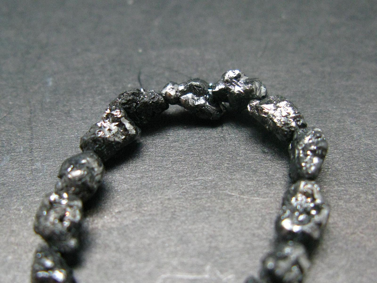 Raw Black Diamond Genuine Bracelet ~ 7 Inches ~ 6mm Crystal Beads