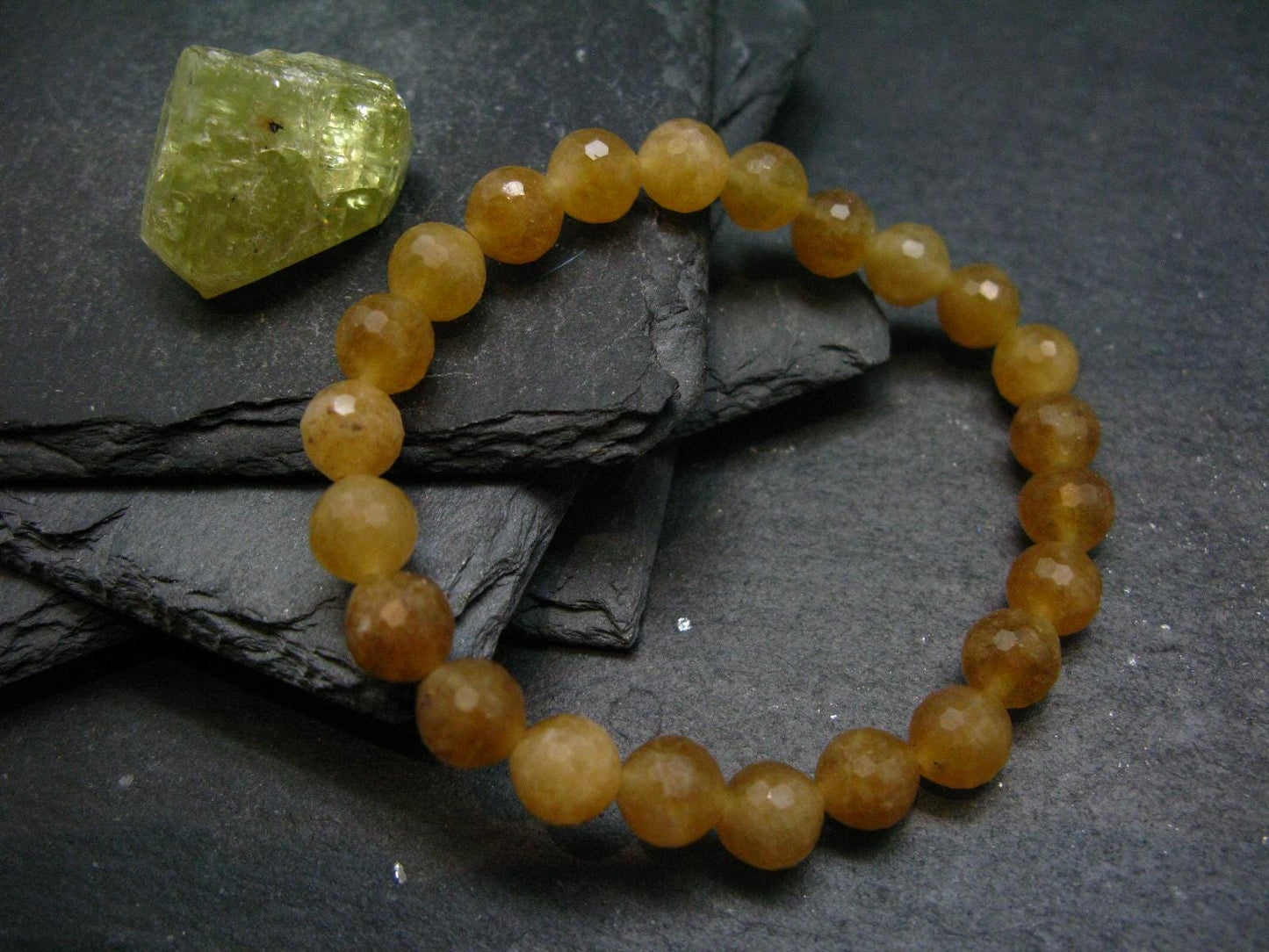 Rare Golden Apatite Genuine Bracelet From Mexico ~ 7 Inches ~ 8mm Facetted Beads