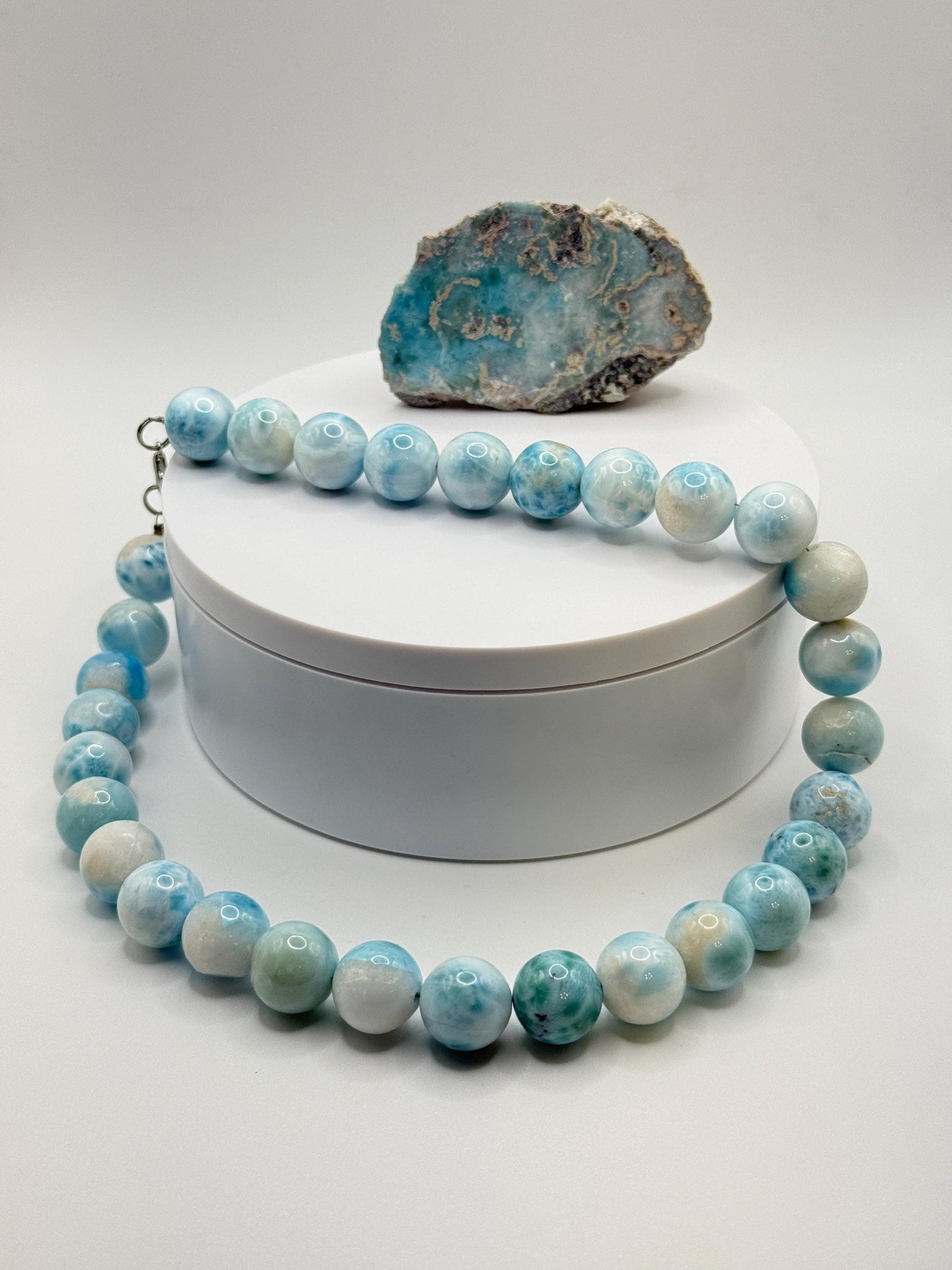 Larimar Beaded Necklace Blue Gemstone Jewelry Ocean Stone Necklace Gift