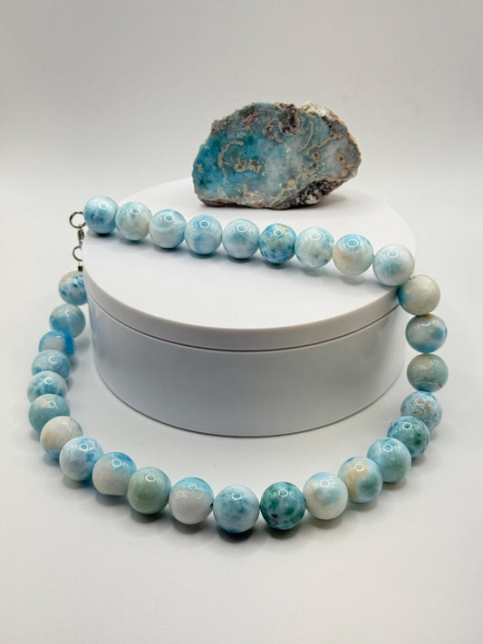 Larimar Beaded Necklace Blue Gemstone Jewelry Ocean Stone Necklace Gift