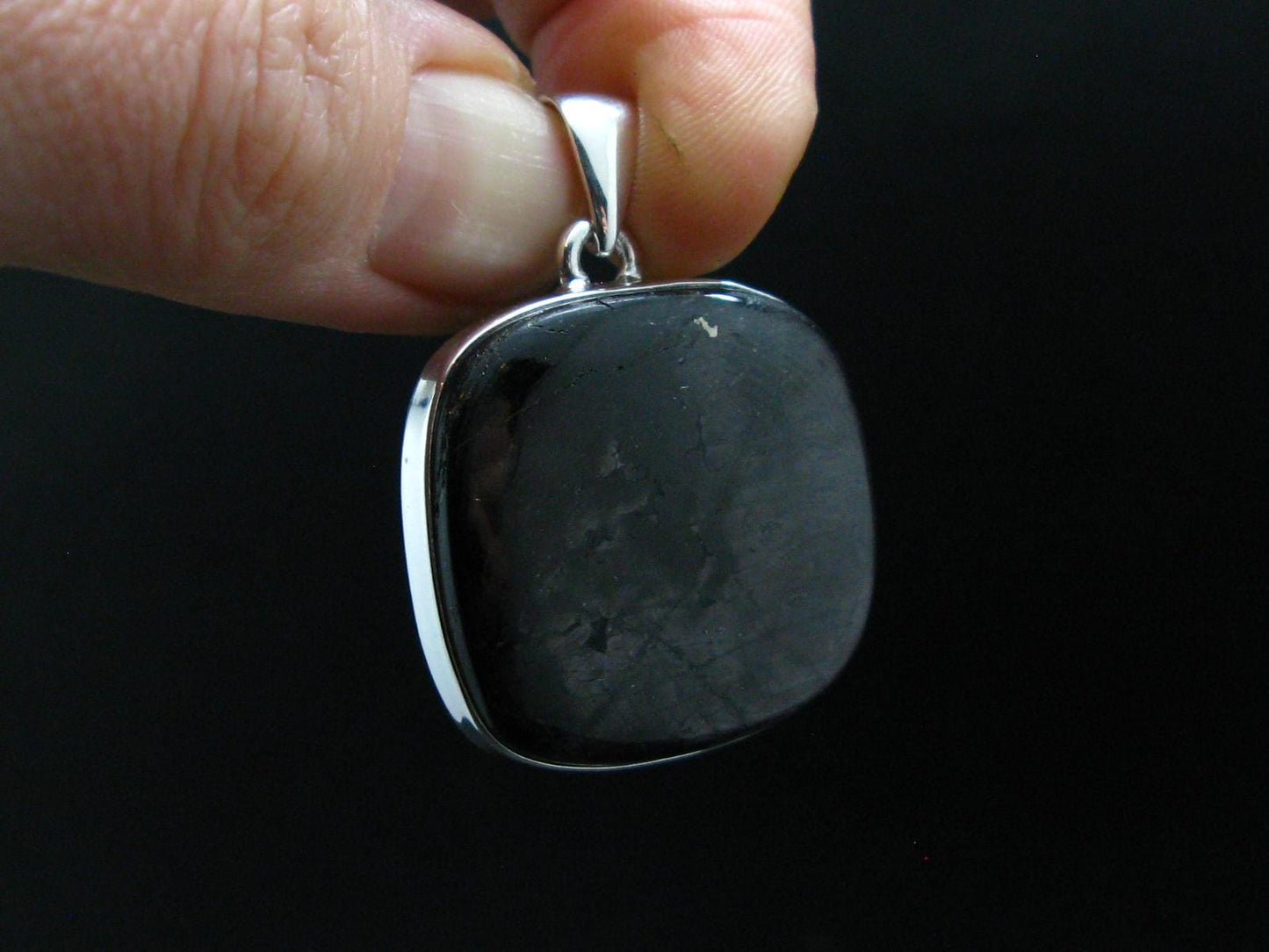 Tumbled Hypersthene Silver Plated Pendant From Canada - 1.4" - 11.32 Grams