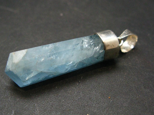 Aquamarine Gem Sterling Silver Pendant From Brazil - 1.7" - 5.96 Grams
