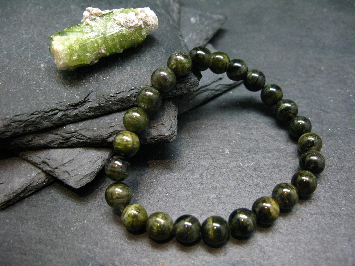 Green Gem Tourmaline Genuine Bracelet ~ 7 Inches ~ 8mm Round Beads