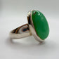 Chrysoprase Oval Ring – Natural Green Chalcedony Sterling Silver Statement Jewelry - Size 8.5