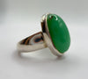 Chrysoprase Oval Ring – Natural Green Chalcedony Sterling Silver Statement Jewelry - Size 8.5