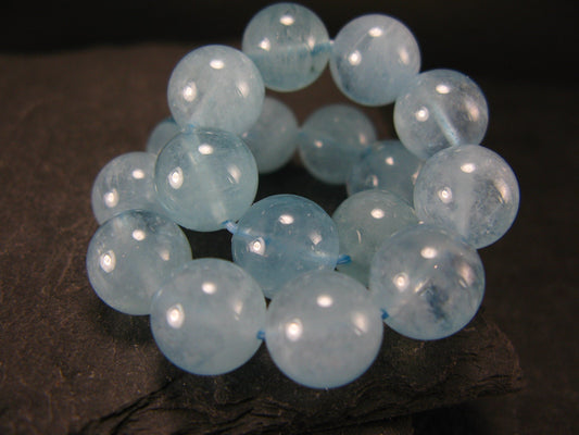 Aquamarine Genuine Bracelet ~ 7 Inches ~ 11mm Round Beads