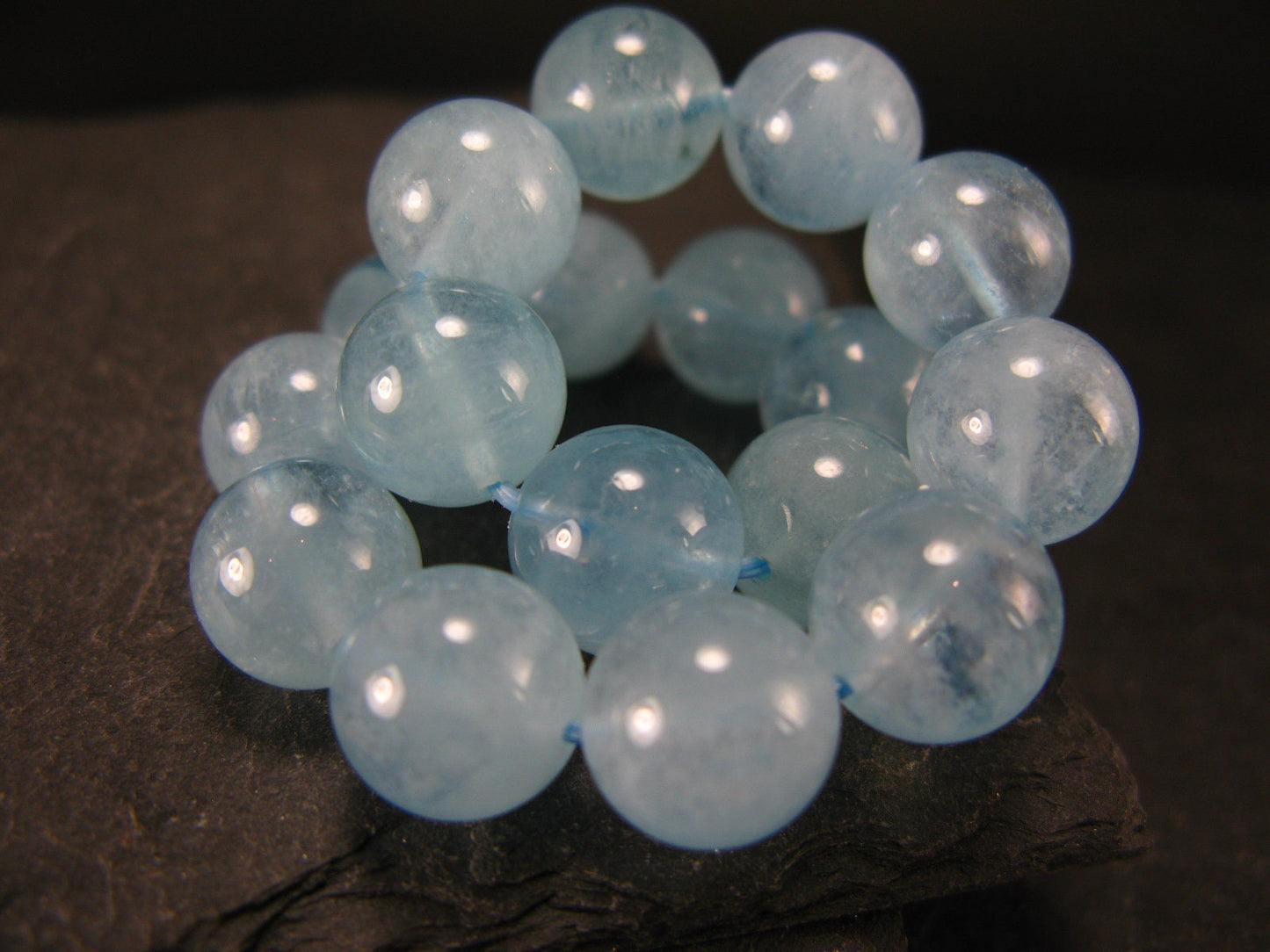 Aquamarine Genuine Bracelet ~ 7 Inches ~ 11mm Round Beads