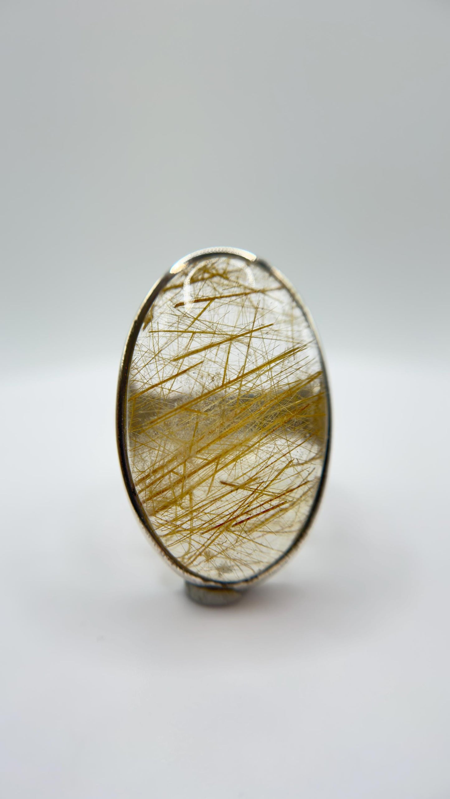 Golden Rutilated Quartz Ring – Oval Rutile Crystal Statement Ring - Size 8