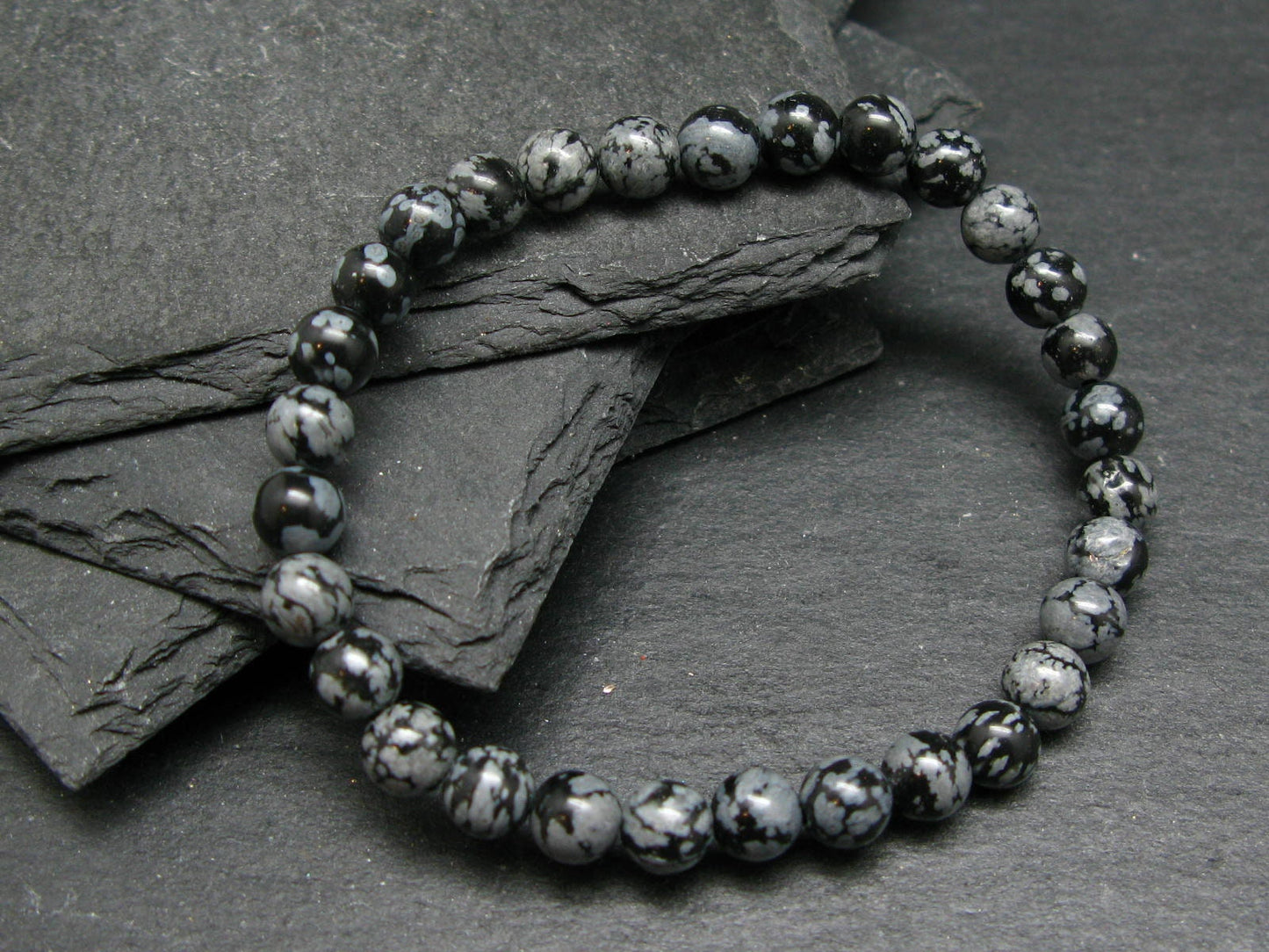 Snowflake Obsidian Genuine Bracelet ~ 7 Inches ~ 6mm Round Beads