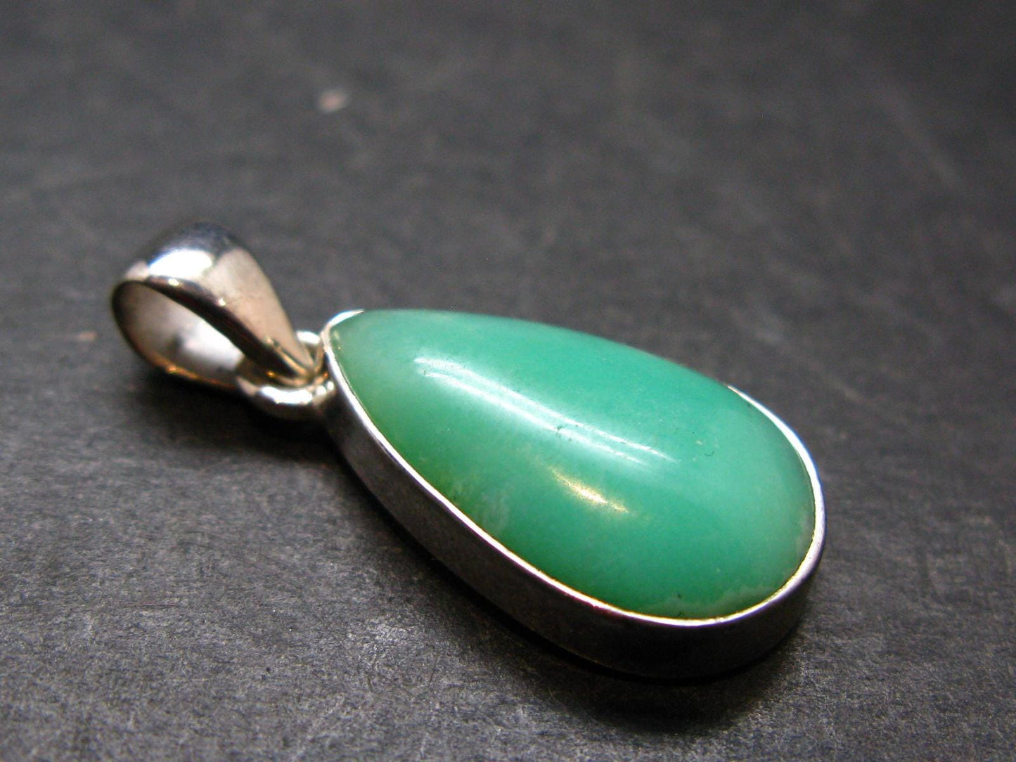 Rich Green Chrysoprase Silver Pendant From Australia - 1.2" - 3.65 Grams