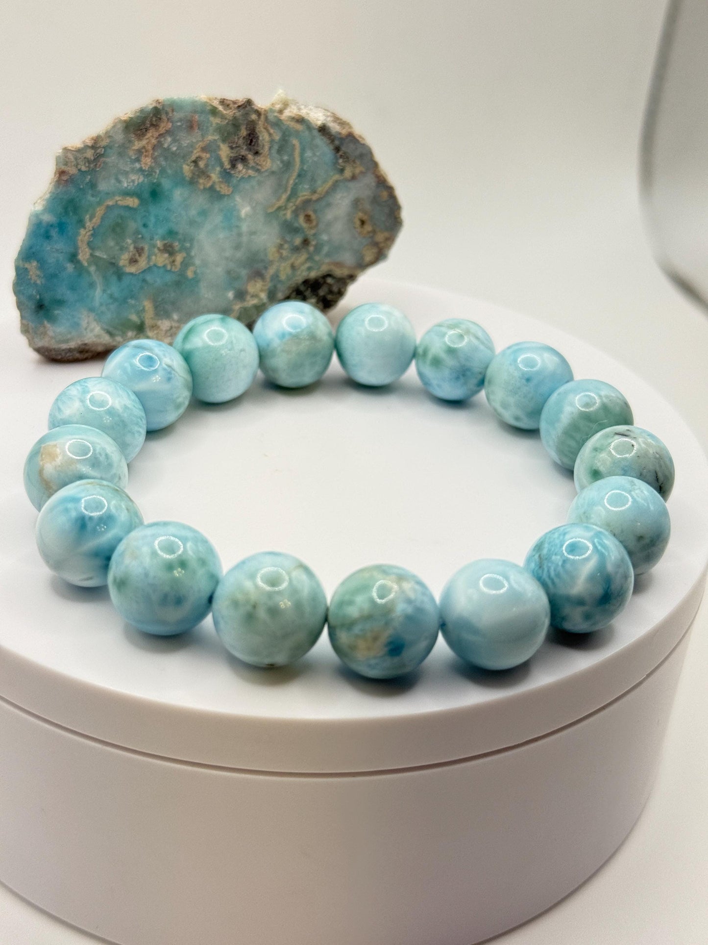 Larimar Beaded Bracelet Blue Gemstone Natural Jewelry Ocean Stone Gift