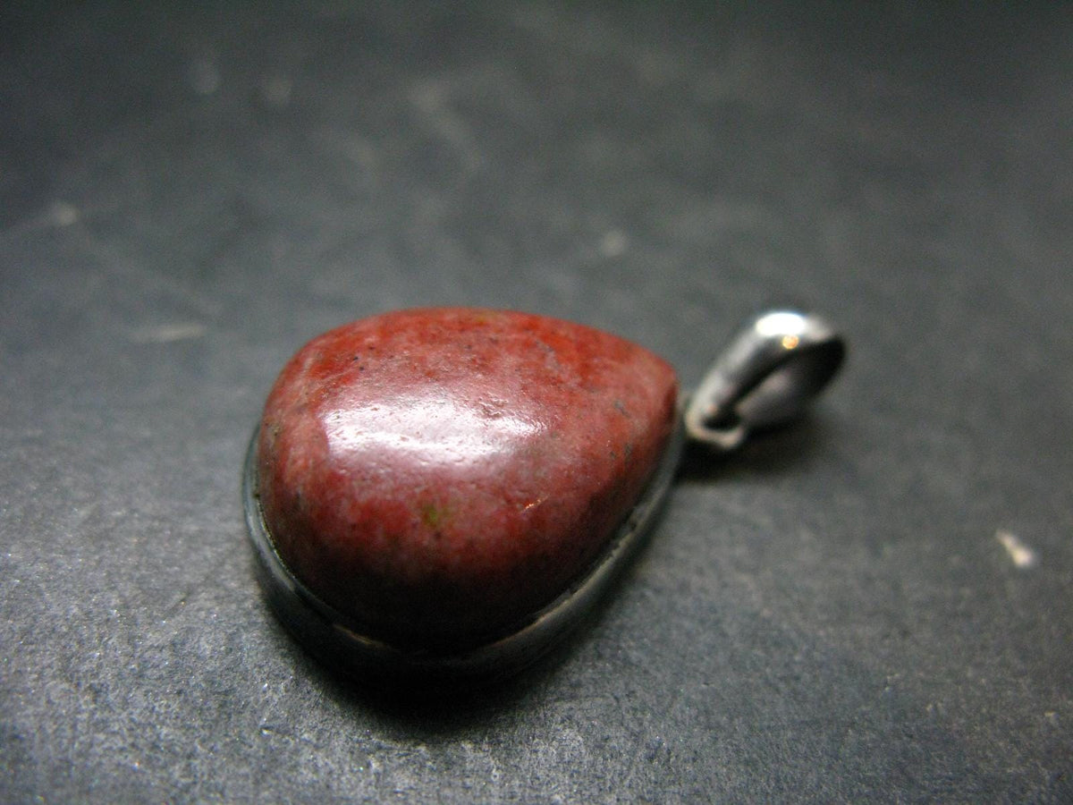 Thulite Silver Plated Pendant From Norway - 1.3" - 6.49 Grams