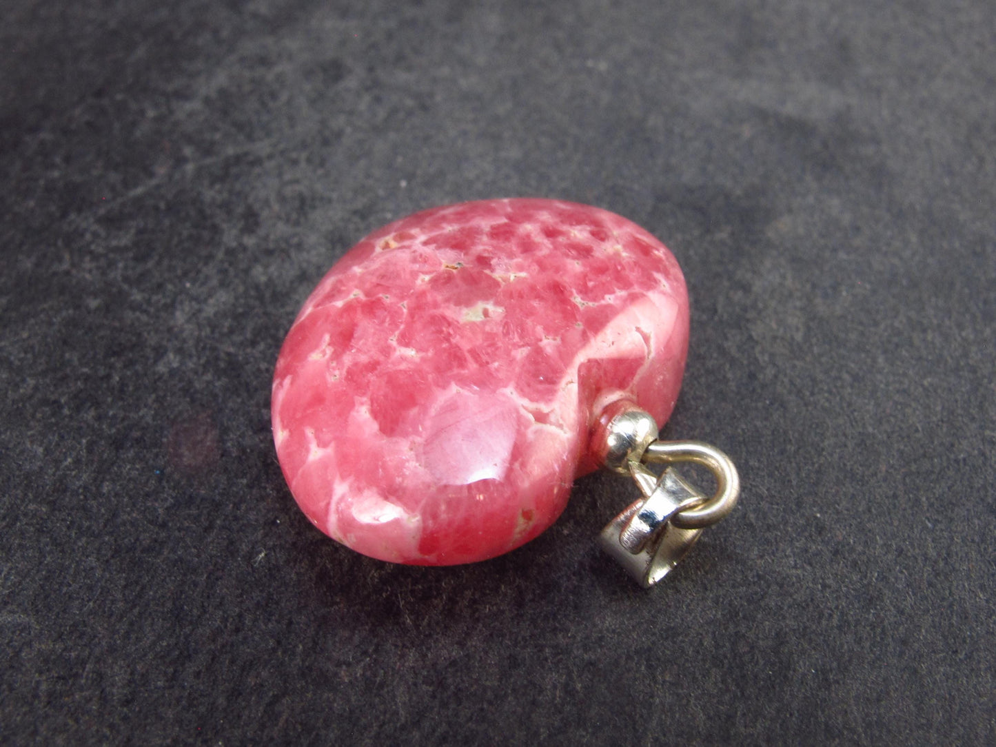 Rhodochrosite Heart Silver Pendant from Alma Colorado - 1.1" - 8.12 Grams
