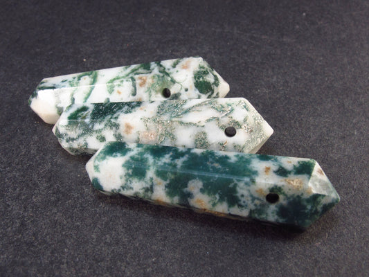 Tree Agate!! Lot of 3 Natural Moss Agate Pencil Point Pendants From USA